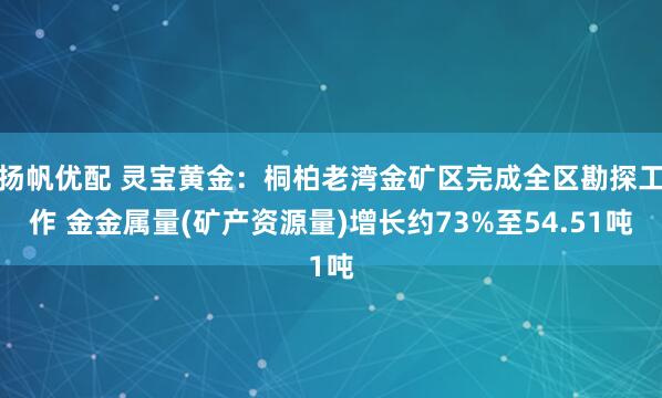 扬帆优配 灵宝黄金：桐柏老湾金矿区完成全区勘探工作 金金属量(矿产资源量)增长约73%至54.51吨